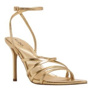 Aldo Women’s Solania Ankle Strap Metallic Gold Pointed Toe Sandal Size 8